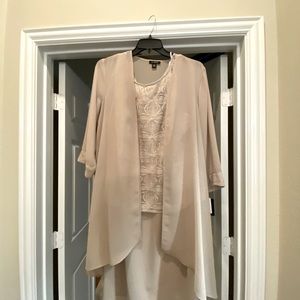 Lovely, beige/cream dress with sheer georgette jacket, with touches of sequins!